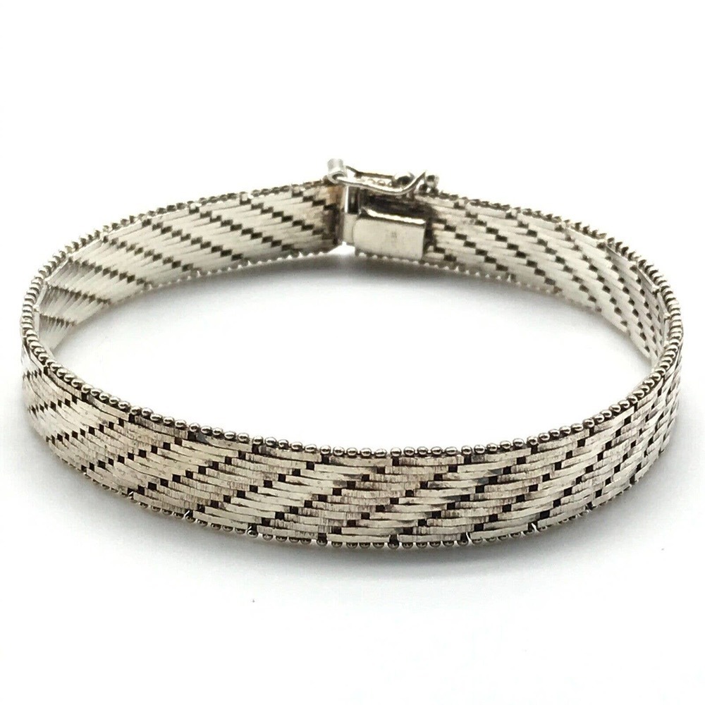 Vintage 925 Italian Sterling Silver Flat Flexible Chain Link Bracelet 75